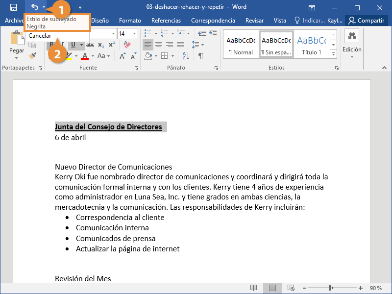 Como Regresar en Word